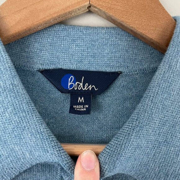 Boden Blue Merino Wool Blend Polo Sweater Men's Size Medium - Picture 3 of 5